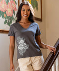 Kalei - Graphite Short Sleeve Pima V-Neck T-Shirt